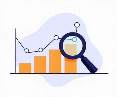 Illustration of a bar chart and magnifying glass for data analytics