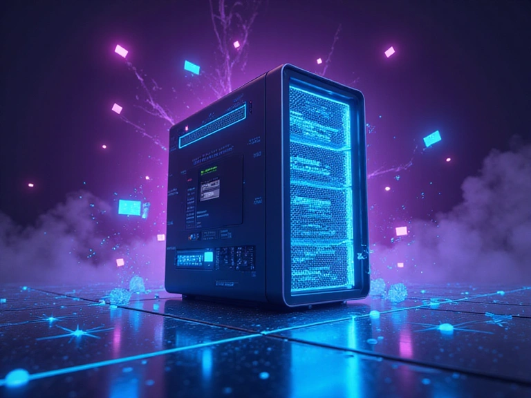 Illustration of a high-performance gaming server with vibrant neon lights