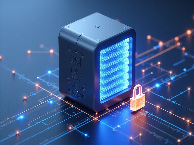 Illustration of a secure web hosting server with data flowing